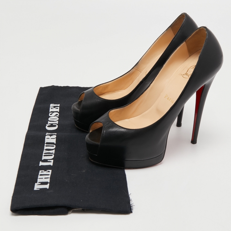 Pre Owned Christian Louboutin Black Leather Altadama Peep Toe Pumps Size 38.5