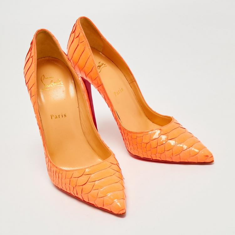 Pre Owned Christian Louboutin Orange  Python Leather So Kate Pumps Size 39