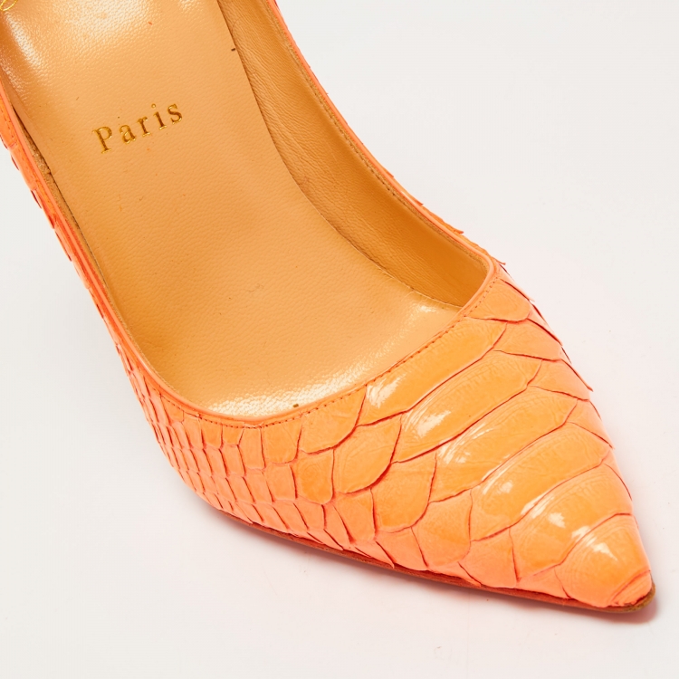 Pre Owned Christian Louboutin Orange  Python Leather So Kate Pumps Size 39