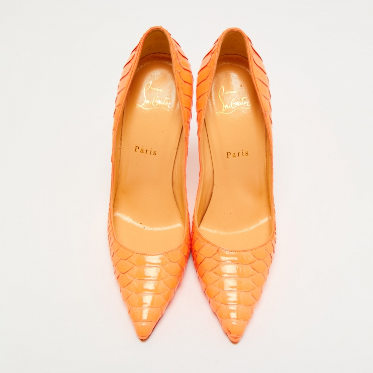 Pre Owned Christian Louboutin Orange  Python Leather So Kate Pumps Size 39