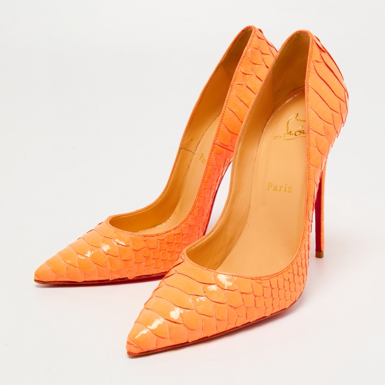 Pre Owned Christian Louboutin Orange  Python Leather So Kate Pumps Size 39