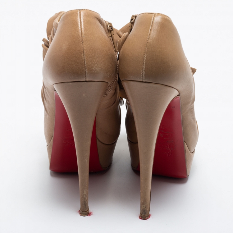Pre Owned Christian Louboutin Beige Leather Madame Butterfly Ankle Booties Size 38