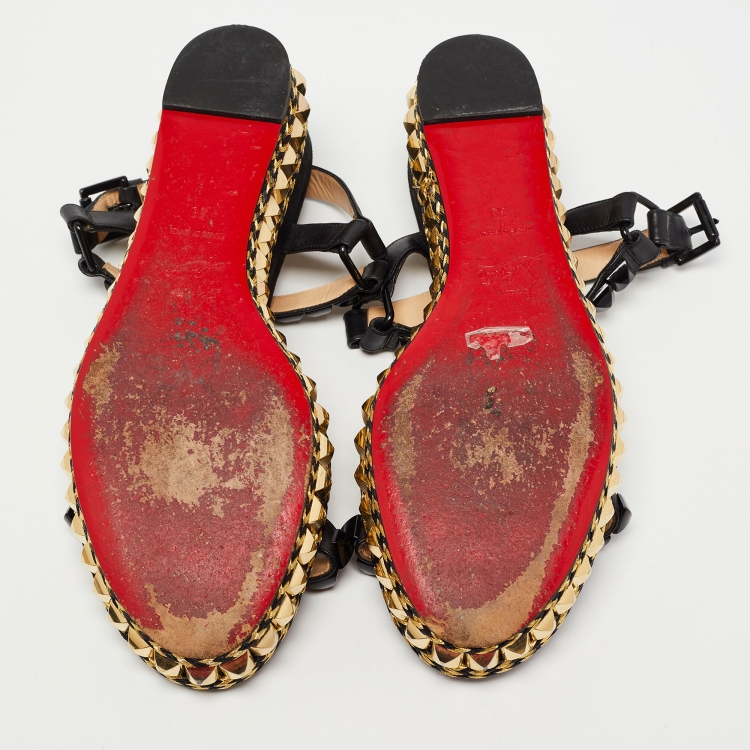 Pre Owned Christian Louboutin Black Leather Pira Ryad 60 Studded Ankle Strap Sandals Size 38