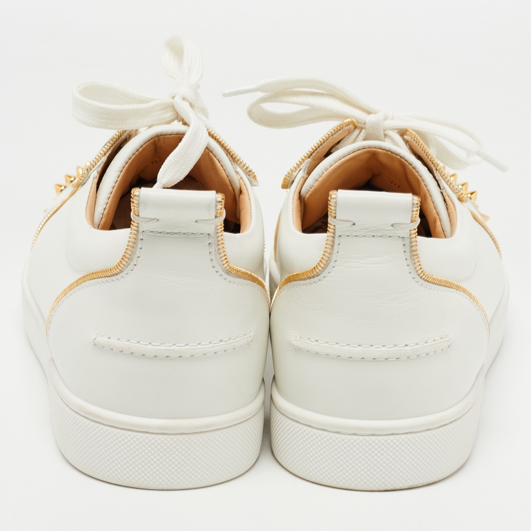 Pre Owned Christian Louboutin White Leather Vieira 2 Spike Low Top Sneakers Size 40 
