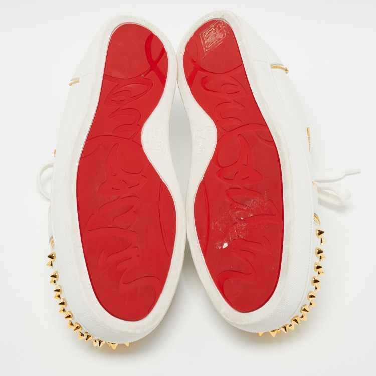 Pre Owned Christian Louboutin White Leather Vieira 2 Spike Low Top Sneakers Size 40 