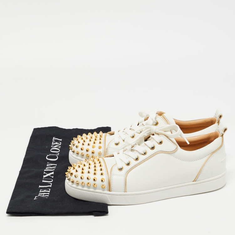 Pre Owned Christian Louboutin White Leather Vieira 2 Spike Low Top Sneakers Size 40 
