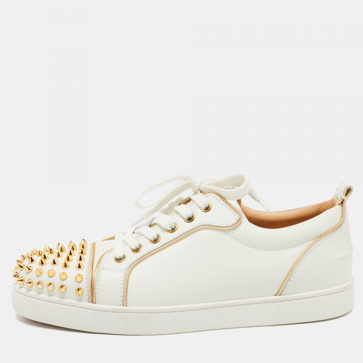 Pre Owned Christian Louboutin White Leather Vieira 2 Spike Low Top Sneakers Size 40 