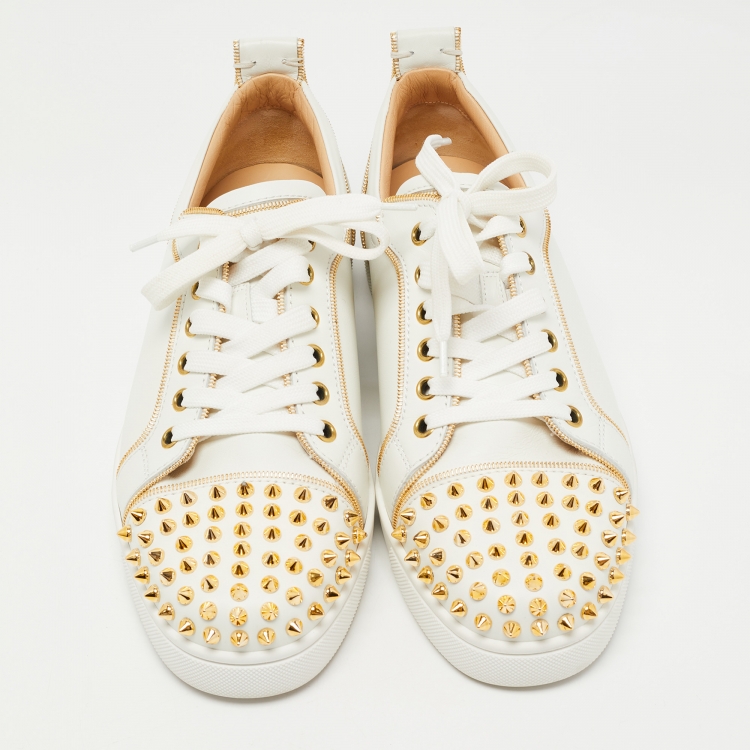 Pre Owned Christian Louboutin White Leather Vieira 2 Spike Low Top Sneakers Size 40 