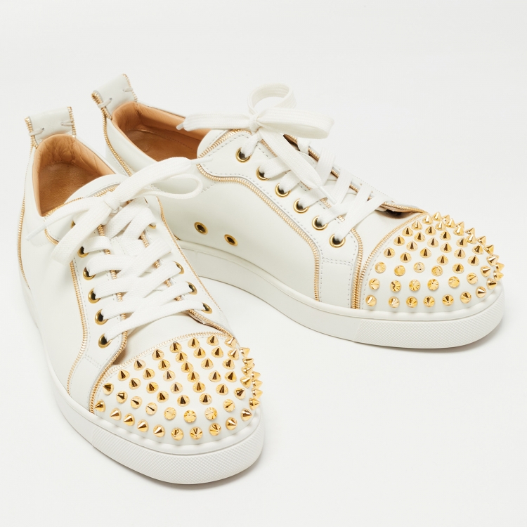 Pre Owned Christian Louboutin White Leather Vieira 2 Spike Low Top Sneakers Size 40 