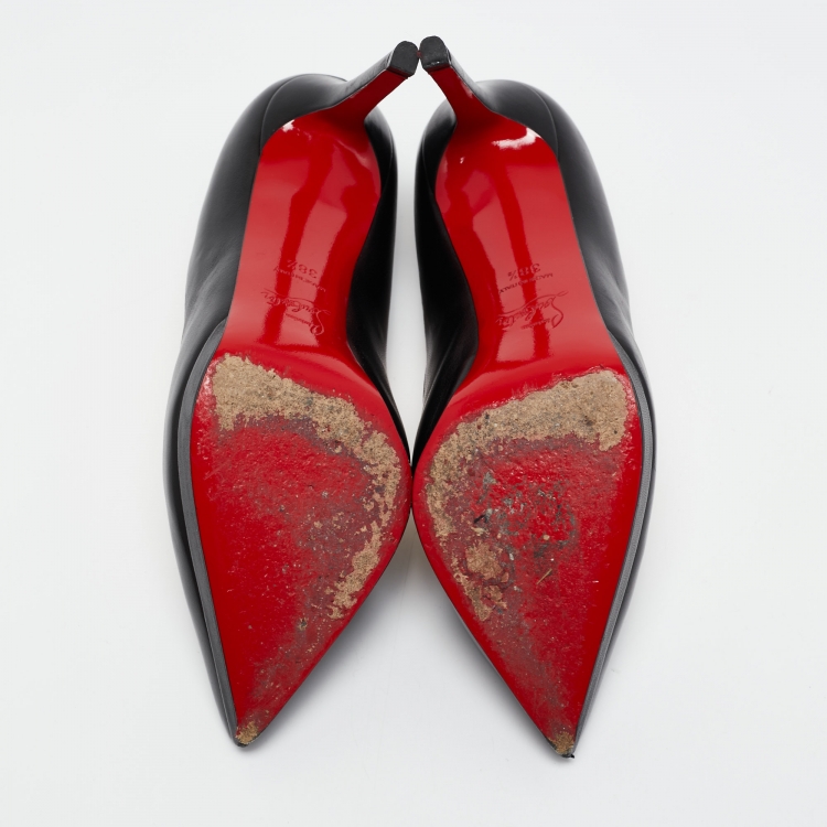 Pre Owned Christian Louboutin Black Leather Pigalle Plato Pumps Size 38.5