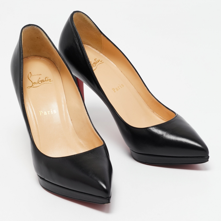 Pre Owned Christian Louboutin Black Leather Pigalle Plato Pumps Size 38.5