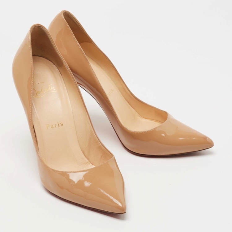 Pre Owned Christian Louboutin Beige Patent Leather Pigalle Pumps Size 38