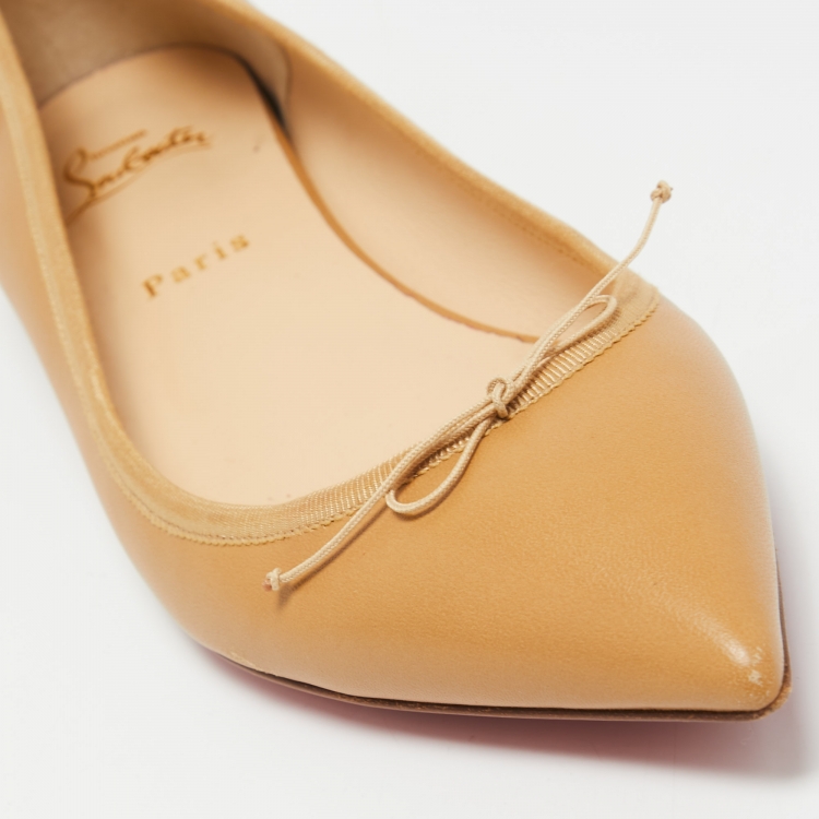 Pre Owned Christian Louboutin Beige Leather Solasofia Ballet Flats Size 41