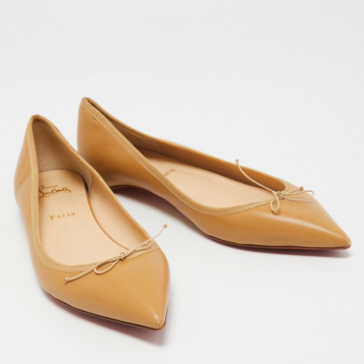 Pre Owned Christian Louboutin Beige Leather Solasofia Ballet Flats Size 41