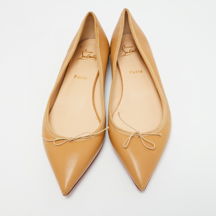 Pre Owned Christian Louboutin Beige Leather Solasofia Ballet Flats Size 41