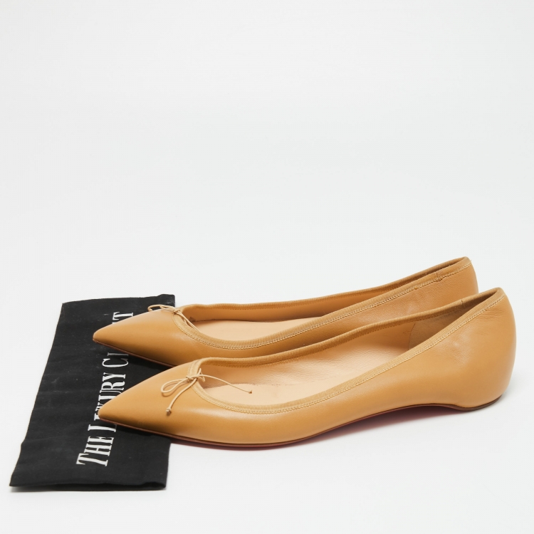 Pre Owned Christian Louboutin Beige Leather Solasofia Ballet Flats Size 41