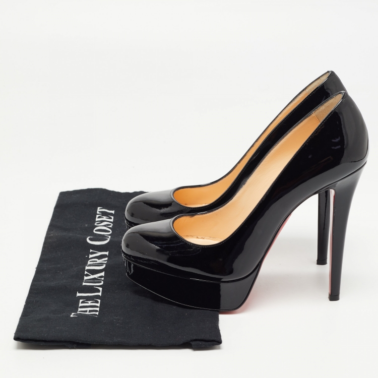 Pre Owned Christian Louboutin Black Patent Bianca Platform Pumps Size 37.5