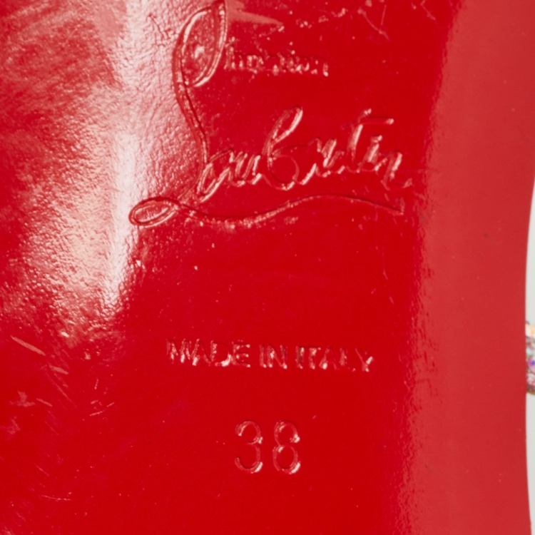 Pre Owned Christian Louboutin Pink Crystal Embellished Suede Slingback Flat Sandals Size 38