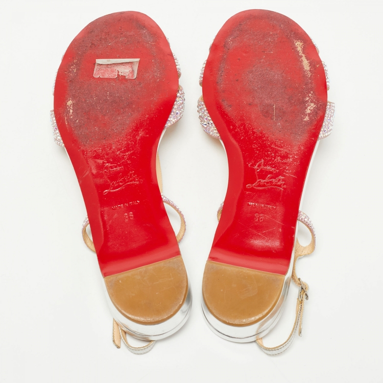 Pre Owned Christian Louboutin Pink Crystal Embellished Suede Slingback Flat Sandals Size 38