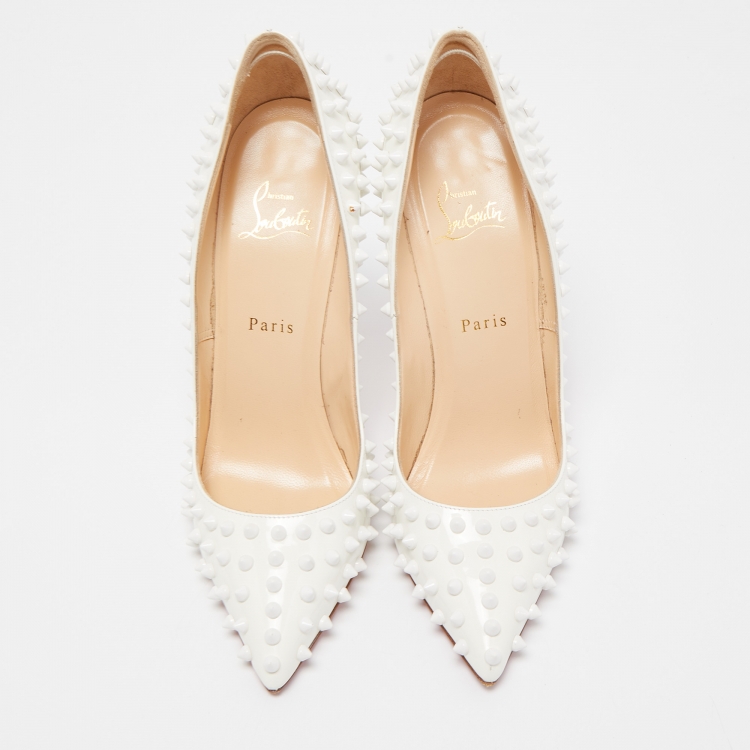 Pre Owned Christian Louboutin White Patent Leather Pigalle Spikes Pumps Size 39.5