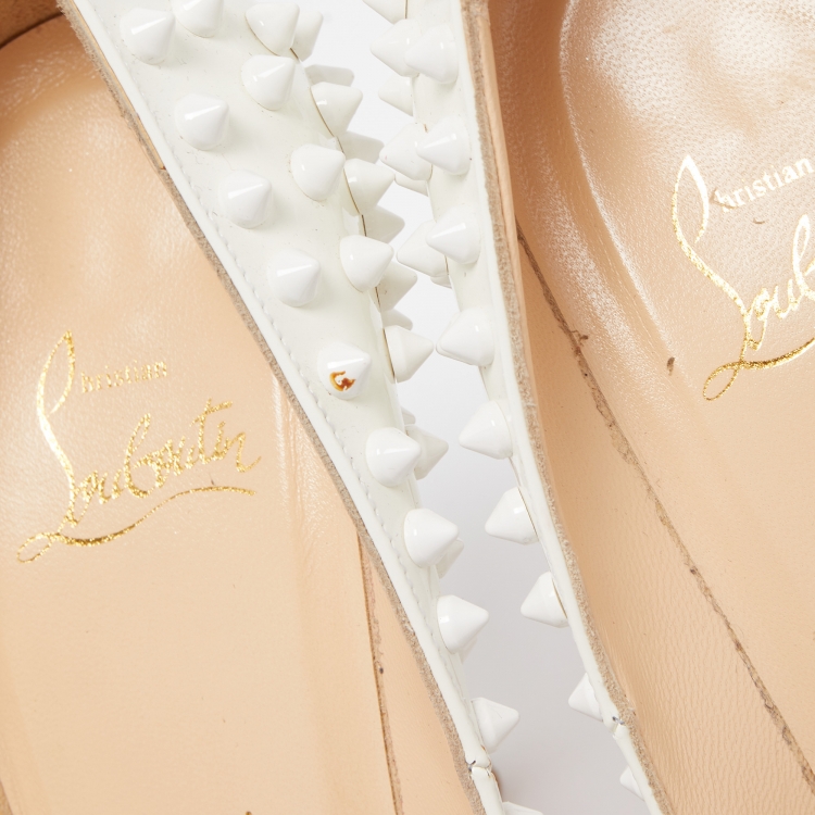 Pre Owned Christian Louboutin White Patent Leather Pigalle Spikes Pumps Size 39.5