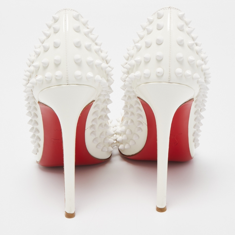 Pre Owned Christian Louboutin White Patent Leather Pigalle Spikes Pumps Size 39.5