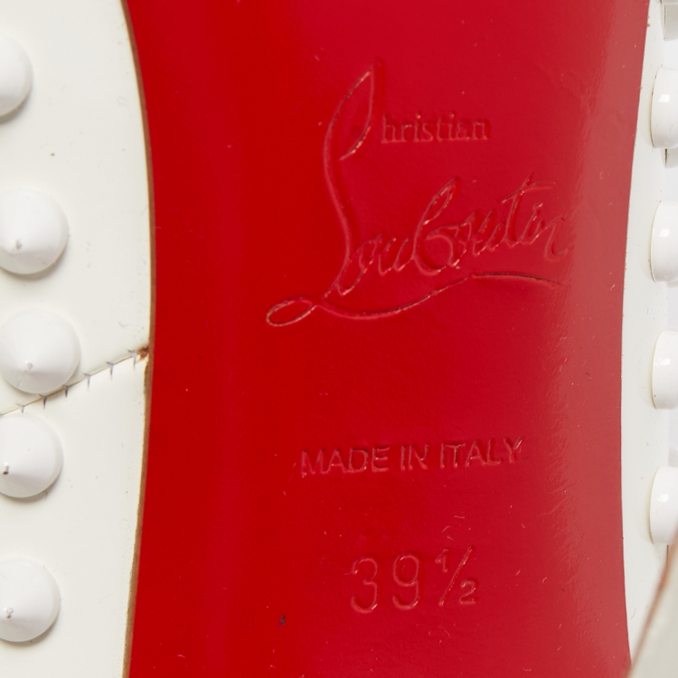 Pre Owned Christian Louboutin White Patent Leather Pigalle Spikes Pumps Size 39.5