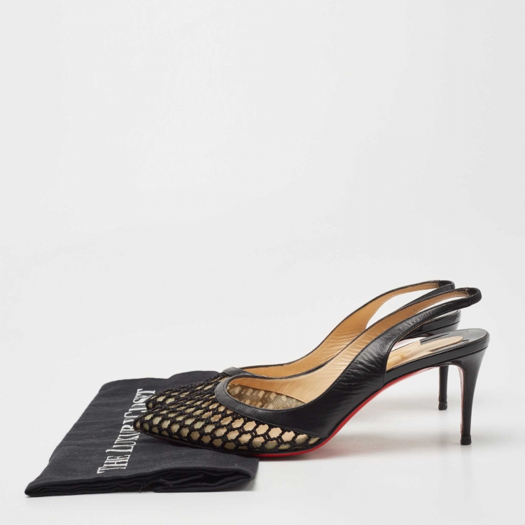 Pre Owned Christian Louboutin Black Leather and Mesh Miluna Slingback Pumps Size 38