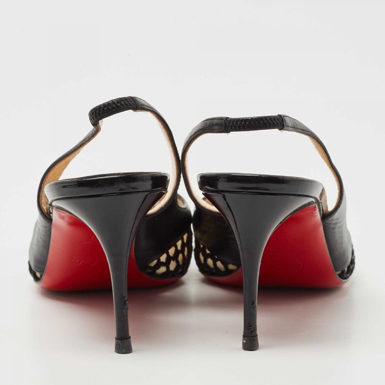 Pre Owned Christian Louboutin Black Leather and Mesh Miluna Slingback Pumps Size 38