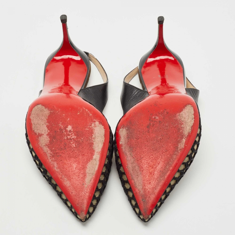 Pre Owned Christian Louboutin Black Leather and Mesh Miluna Slingback Pumps Size 38