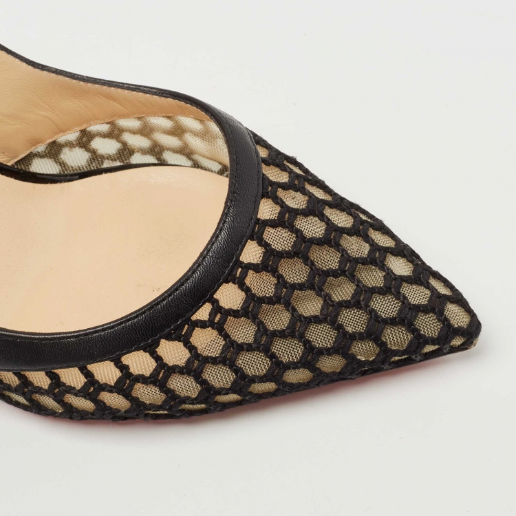 Pre Owned Christian Louboutin Black Leather and Mesh Miluna Slingback Pumps Size 38