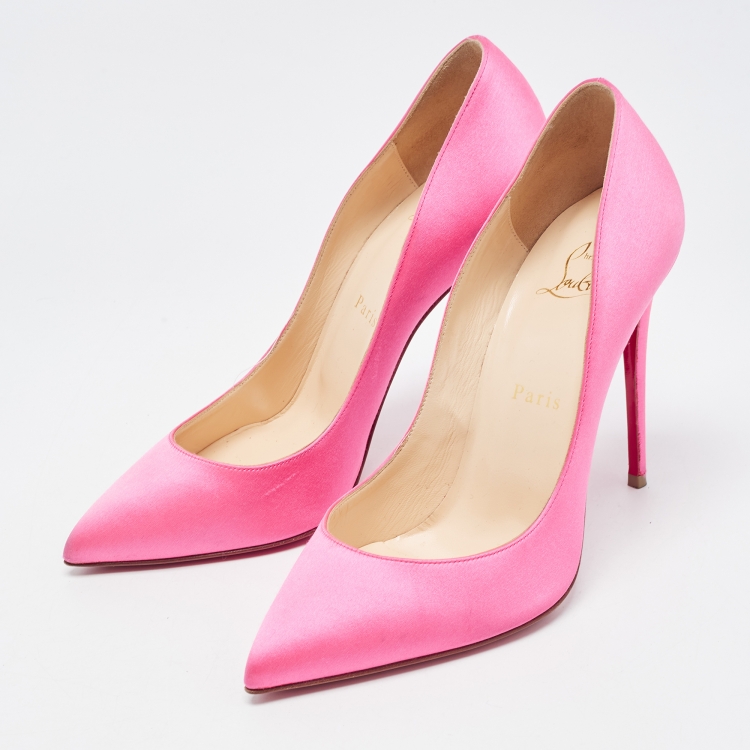 Pre Owned Christian Louboutin Pink Satin Pigalle Follies Pumps Size 38