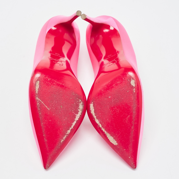 Pre Owned Christian Louboutin Pink Satin Pigalle Follies Pumps Size 38