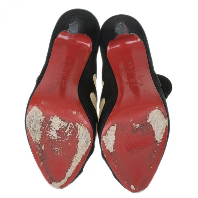 Pre Owned Christian Louboutin Black Suede and Mesh Circus Cutout Ankle Boots Size 36