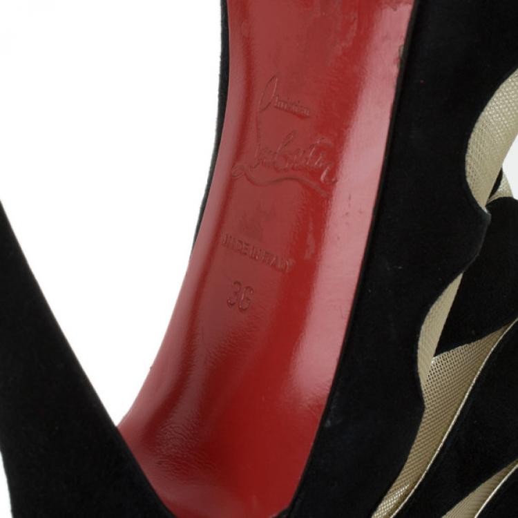 Pre Owned Christian Louboutin Black Suede and Mesh Circus Cutout Ankle Boots Size 36