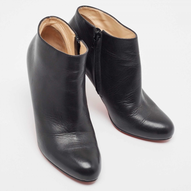 Pre Owned Christian Louboutin Black Leather Belle Ankle Booties Size 39