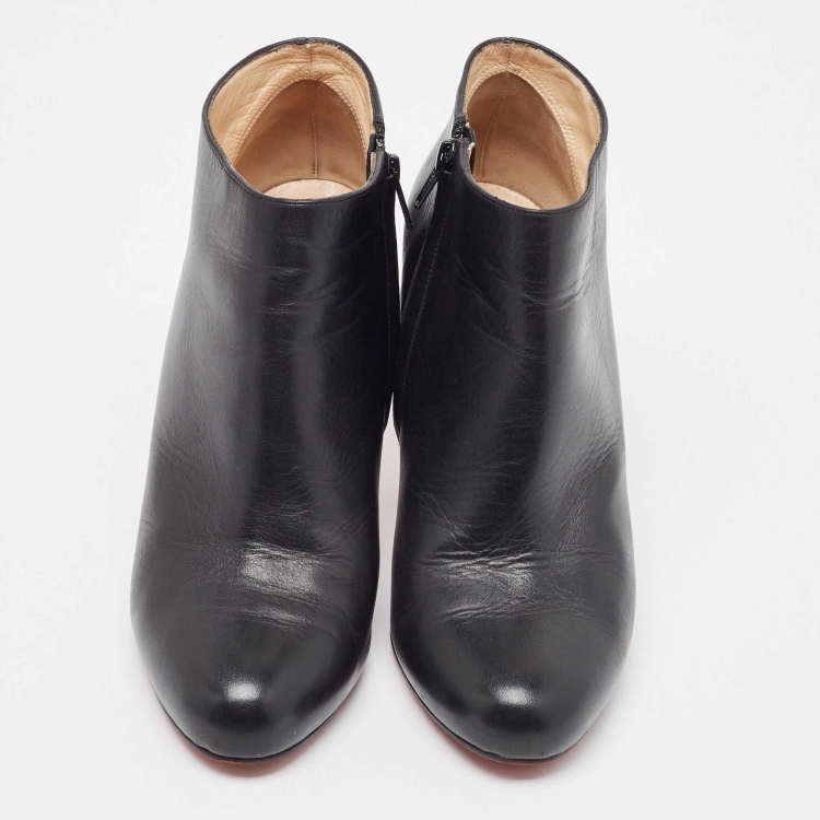Pre Owned Christian Louboutin Black Leather Belle Ankle Booties Size 39