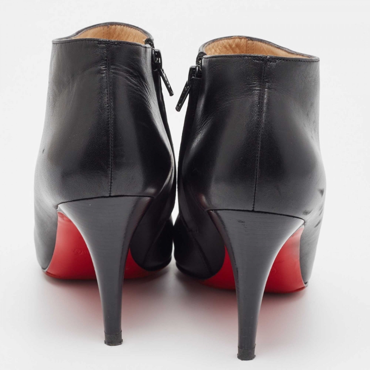 Pre Owned Christian Louboutin Black Leather Belle Ankle Booties Size 39