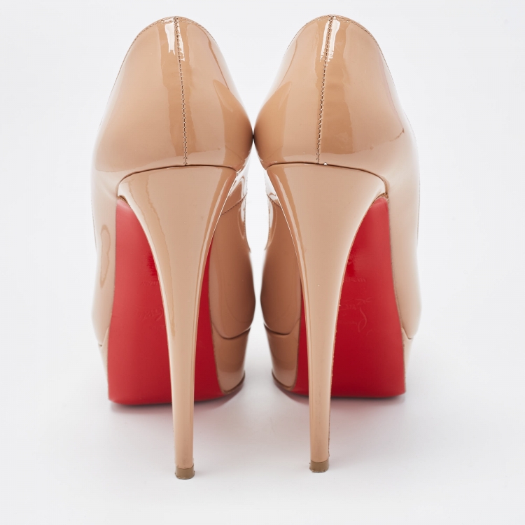 Pre Owned Christian Louboutin Beige Patent Leather Lady Peep Pumps Size 36