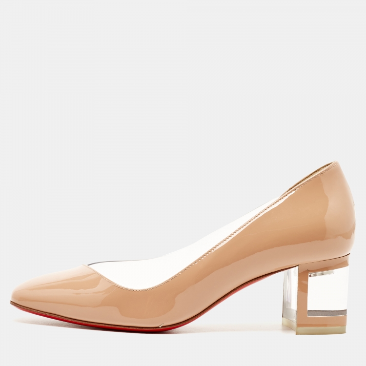 Pre Owned Christian Louboutin Beige Patent Leather and PVC Provisore Pumps Size 36