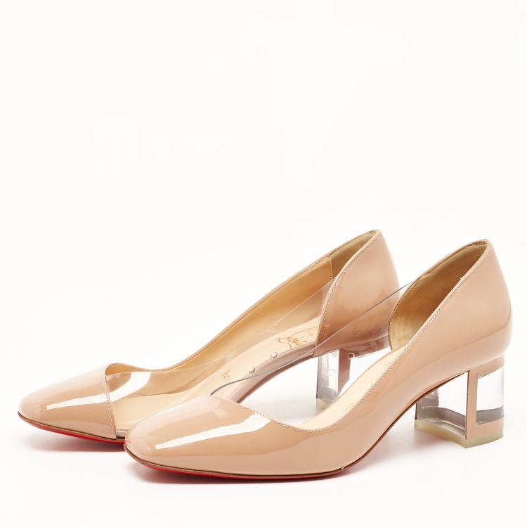Pre Owned Christian Louboutin Beige Patent Leather and PVC Provisore Pumps Size 36