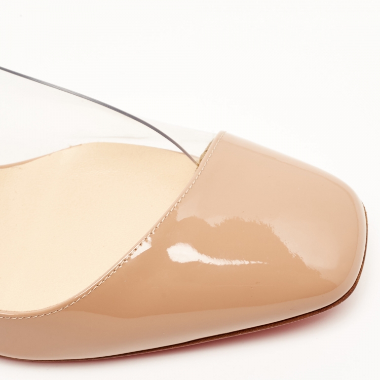 Pre Owned Christian Louboutin Beige Patent Leather and PVC Provisore Pumps Size 36