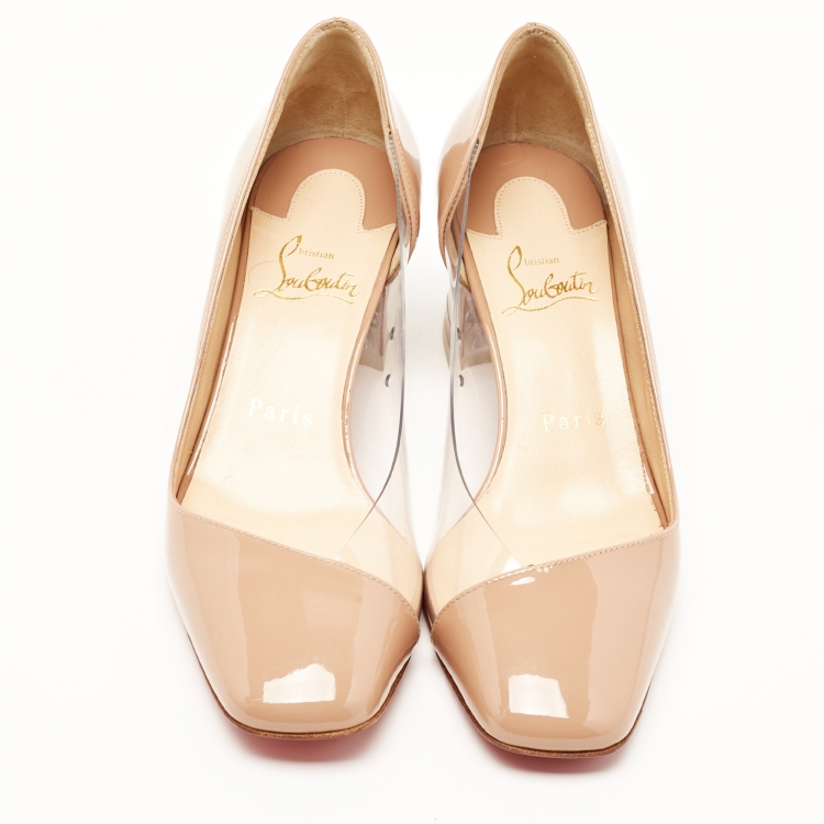 Pre Owned Christian Louboutin Beige Patent Leather and PVC Provisore Pumps Size 36