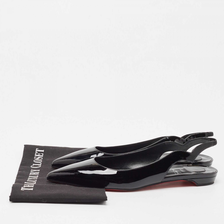 Pre Owned Christian Louboutin Black Patent Leather Hot Chickita Slingback Flats Size 41