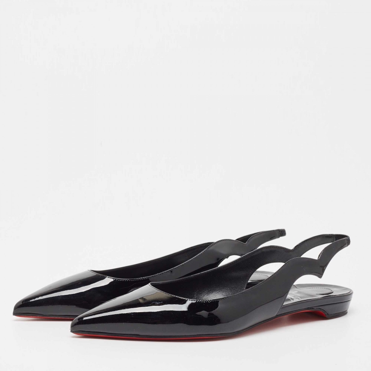 Pre Owned Christian Louboutin Black Patent Leather Hot Chickita Slingback Flats Size 41