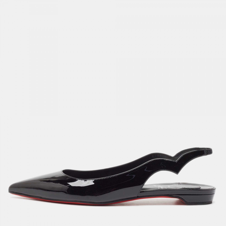 Pre Owned Christian Louboutin Black Patent Leather Hot Chickita Slingback Flats Size 41