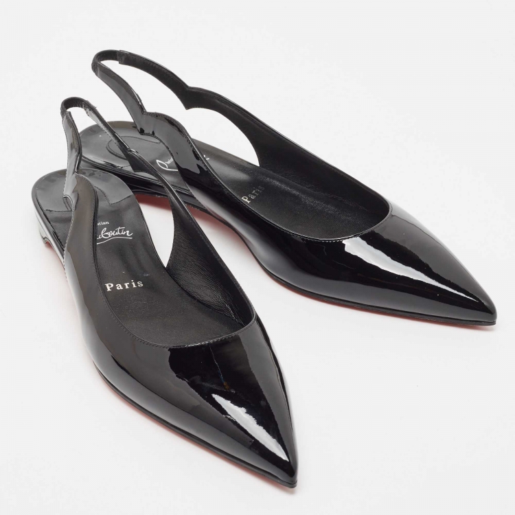 Pre Owned Christian Louboutin Black Patent Leather Hot Chickita Slingback Flats Size 41