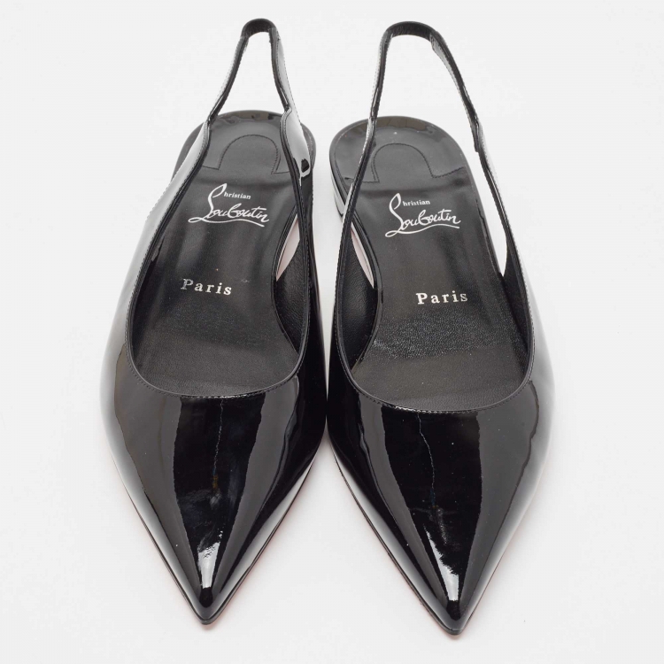 Pre Owned Christian Louboutin Black Patent Leather Hot Chickita Slingback Flats Size 41