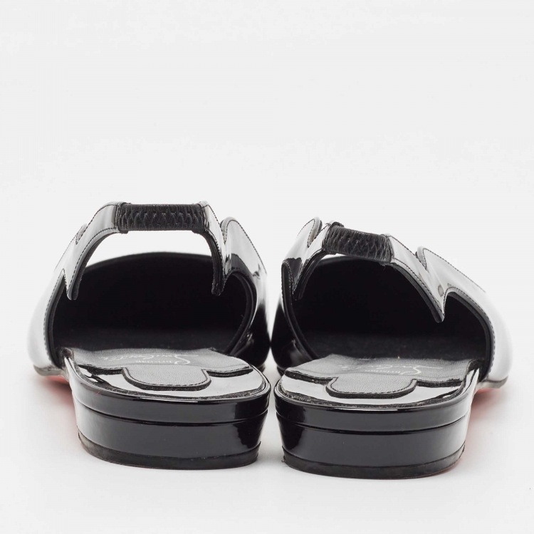 Pre Owned Christian Louboutin Black Patent Leather Hot Chickita Slingback Flats Size 41