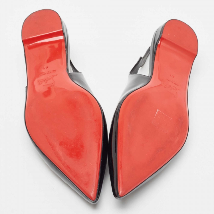 Pre Owned Christian Louboutin Black Patent Leather Hot Chickita Slingback Flats Size 41